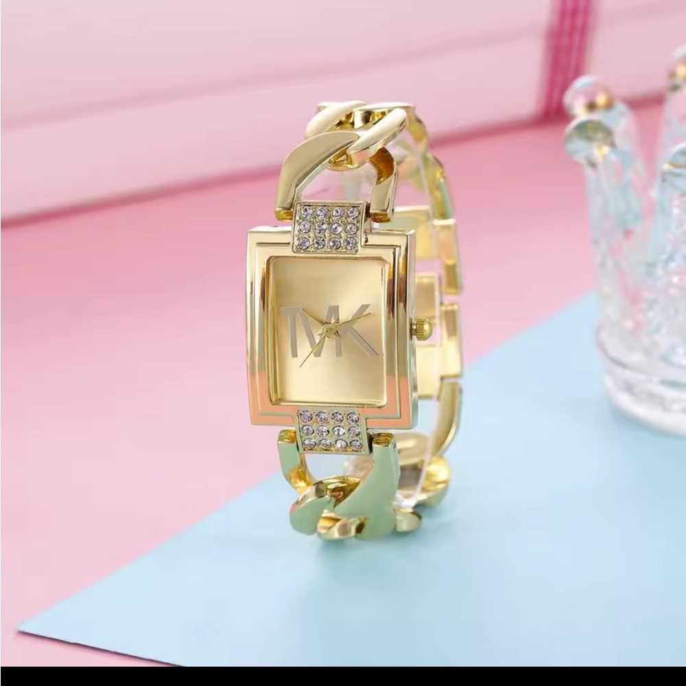 Classic Gold square Watch with Crystal Accents